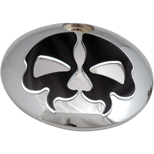 Drag Specialties Fuel Door - Split Skull - Chrome With Black