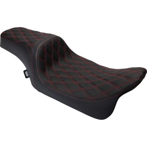Drag Specialties Predator 1Up Seat - Vinyl - Double Diamond Red Stitch - Flh '08-'23 Drag Specialties Predator 1Up Seat - Vinyl - Double Diamond Red Stitch - Flh '08-'23