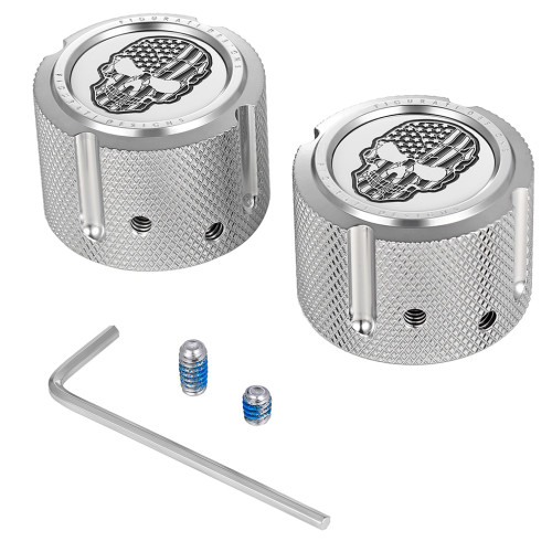 Figurati Designs Axle Nut Cover - Front - Stainless Steel - American Flag Skull - Contrast Cut - Silver Fd27-Fac-Ss