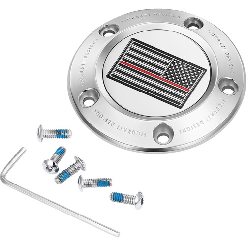 Figurati Designs Timing Cover - 5 Hole - Red Line American Flag - Stainless Steel Fd73-Tc-5H-Ss Figurati Designs Timing Cover - 5 Hole - Red Line American Flag - Stainless Steel Fd73-Tc-5H-Ss