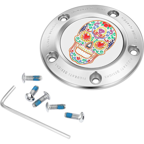Figurati Designs Timing Cover - 5 Hole - Sugar Skull - Mirror Polished - Stainless Steel Fd30-Tc-5H-Ss Figurati Designs Timing Cover - 5 Hole - Sugar Skull - Mirror Polished - Stainless Steel Fd30-Tc-5H-Ss