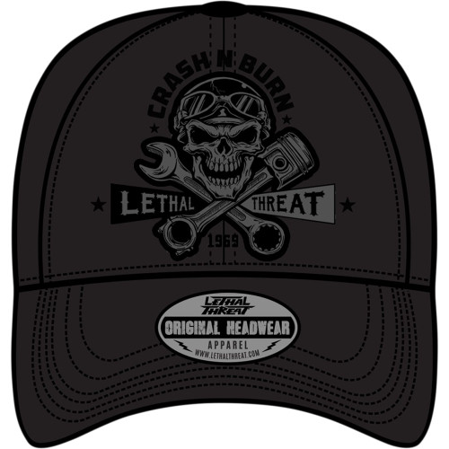 Lethal Threat Crash 'N Burn Baseball Hat - Black - One Size Ht82101