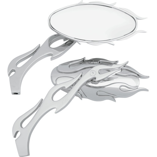 Drag Specialties Flame Oval Mirror - Chrome Drag Specialties Flame Oval Mirror - Chrome