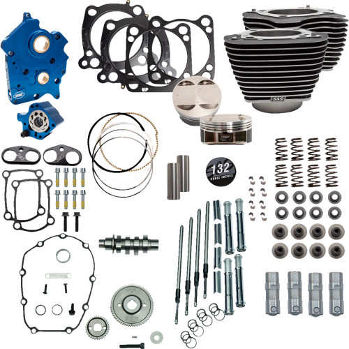 S&S Cycle 132" Power Package Engine Performance Kit - Gear Drive - Water Cooled - Highlighted Fins - M8 310-1230