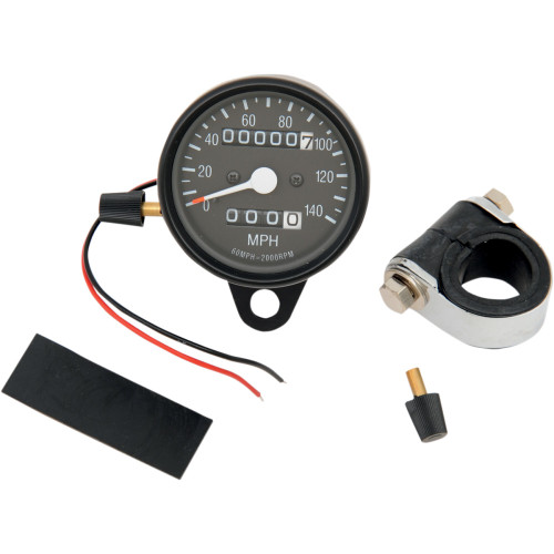 Drag Specialties 2.4" Mph Mini Led Mechanical Speedometer/Indicators/Trip - Black Housing - Black Face - 2:1