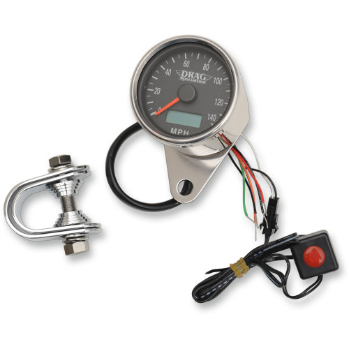 Drag Specialties Programmable Mini Electronic Speedometer With Odometer/Tripmeter - 2.4" - Polished