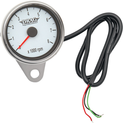 Drag Specialties Mini Electronic Tachometer - Polished - Backlit Led White Face - 2.4"