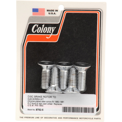 Colony Mounting Hardware Kit Without Nuts - Brake Rotor - Socket-Head/Countersunk - 1-1/4" 8792-5 Colony Mounting Hardware Kit Without Nuts - Brake Rotor - Socket-Head/Countersunk - 1-1/4" 8792-5
