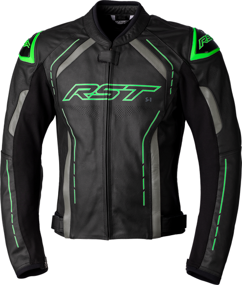 Rst S1 Ce Jacket Blk/Gry/Neon Grn Leather Lg 102977Neo-44 Rst S1 Ce Jacket Blk/Gry/Neon Grn Leather Lg 102977Neo-44