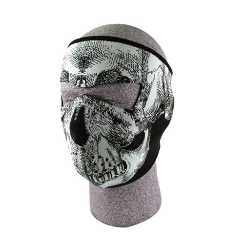 Bobster Wnfm002G Neoprene Face Mask, Glow In The Dark, Blk & White Skull Face