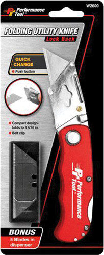 Performance Tool W2600 Folding Lb Utility Knife - Red