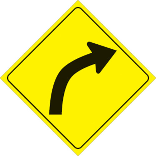 Voss Signs Yellow Plastic Reflective Sign 12" - Right Curve