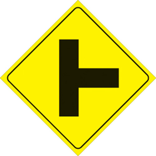 Voss Signs Yellow Plastic Reflective Sign 12" - Right T-Intersection
