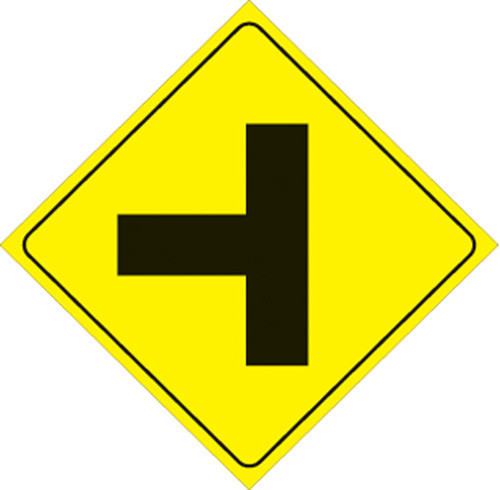 Voss Signs Yellow Plastic Reflective Sign 12" - Left T-Intersection