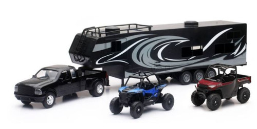Newray Die Cast Pick Up Toy Hauler W/ Polaris Side By Side Vehicles