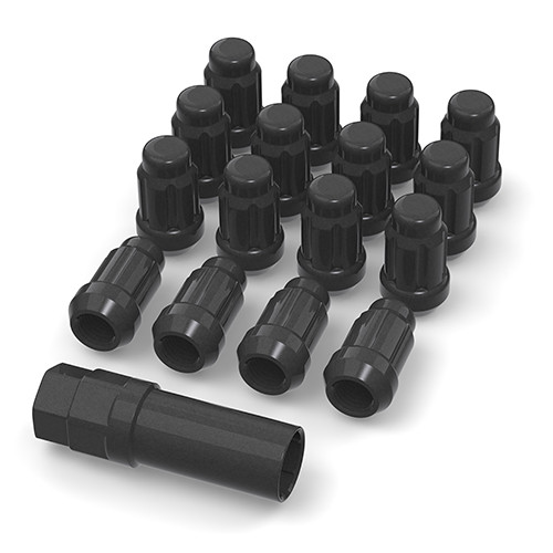 Bullite Lug Nut Set Black With Key & Valve Stem 10X1.25 (16Pcs)