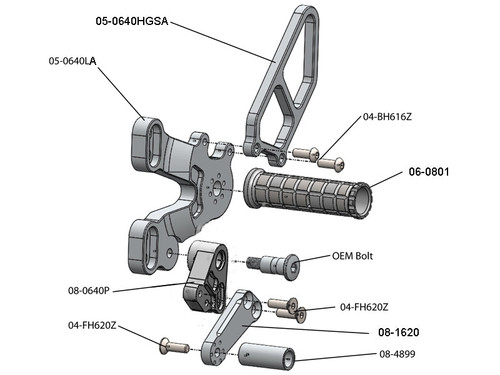 05-0640BA Ducati 848/1098/1198/848 EVO Complete Rearset - Clear