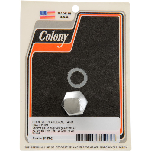 Colony Drain Plug - Oil Tank With Gasket - Standard - Chrome 8493-2 Colony Drain Plug - Oil Tank With Gasket - Standard - Chrome 8493-2