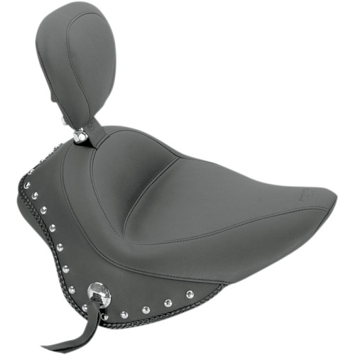 Mustang Wide Solo Seat - With Backrest - Black - Studded W/Concho 79740 Mustang Wide Solo Seat - With Backrest - Black - Studded W/Concho 79740