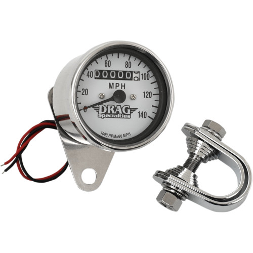 Drag Specialties 2.4" Mph Mini Led Mechanical Speedometer/Indicators - Chrome Housing - White Face - 1:1 Drag Specialties 2.4" Mph Mini Led Mechanical Speedometer/Indicators - Chrome Housing - White Face - 1:1