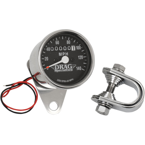 Drag Specialties 2.4" Mph Mini Led Mechanical Speedometer/Indicators - Chrome Housing - Black Face - 2:1 Drag Specialties 2.4" Mph Mini Led Mechanical Speedometer/Indicators - Chrome Housing - Black Face - 2:1