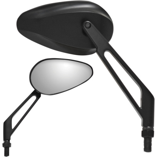 Parts Unlimited Mirror - X-Treme Mini - Side View - Teardrop - Billet - Short - Black - Each