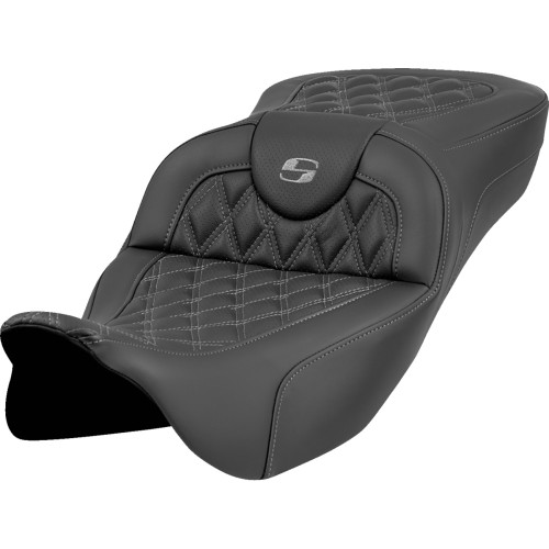 Saddlemen Roadsofa Extended Reach Seat - Lattice Stitch - Gray Stitch - Without Backrest - Fl '08-'23 808-07B-18402 Saddlemen Roadsofa Extended Reach Seat - Lattice Stitch - Gray Stitch - Without Backrest - Fl '08-'23 808-07B-18402