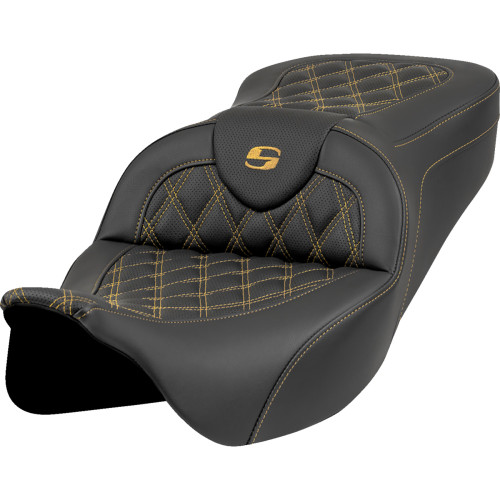 Saddlemen Roadsofa Seat - Lattice Stitch - Gold Stitch - W/O Backrest - Fl '08-'23 808-07B-18207 Saddlemen Roadsofa Seat - Lattice Stitch - Gold Stitch - W/O Backrest - Fl '08-'23 808-07B-18207