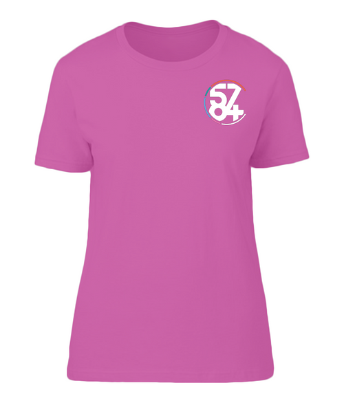 Fitted t-shirt with 5874 logo, available in navy or pink.