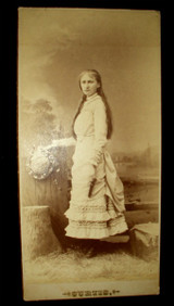1880 Victorian Lewiston, Me Cabinet Photograph Girl With Hat and Fan