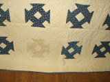 SOLD  Antique 1900 Blue White Calico Patchwork Quilt Hand Stitch Hole In Barn Door Pattern 