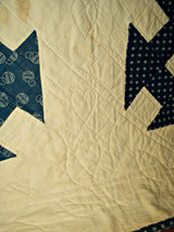 SOLD  Antique 1900 Blue White Calico Patchwork Quilt Hand Stitch Hole In Barn Door Pattern 