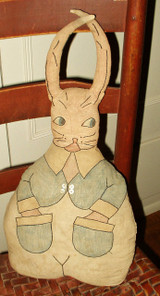 Vintage Edwardian 1900 1920 Stamped Tinted Embroidery Stuffed Bunny Rabbit