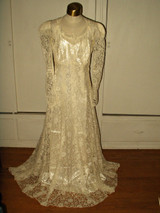 1940 Vintage Alencon Lace Wedding Dress Bridal Gown Satin Slip Undergarment  