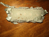 Victorian Lace Ribbon Bows Stickpin Pincushion Blue Silk And Tulle Covering