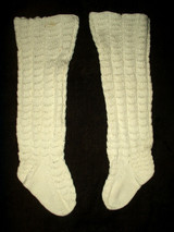 Victorian Child Hand Knitted Stockings 19th Century Hosiery White Cotton 