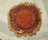 Vintage Raffia Crochet  Doll Hat Rust Brown Cream 1912 Note Attached  