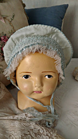Baby Blue Silk 1930 Bonnet Tulle Lace Smocking Wire Brim