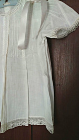 1930s 1940s White Baby Dress Pin Tucks Lace Ribbon Bows Unworn