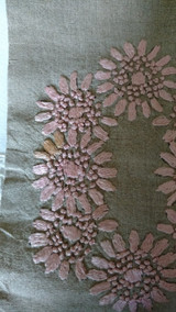 Victorian Edwardian Glove Case Natural Linen Pink Silk Embroidery 