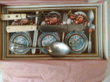 Victorian Children Silverware Graphic Box Bone Metal Knife Fork Spoon