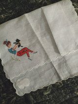 1950s Desco Hankie Handkerchief Ponytail Girl Cat Embroidery Unused