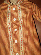 Antique Civil War Brown Calico Doll  Dress China Buttons Border Print Fabric