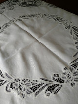 Antique Battenburg Tape Lace Round Tablecloth Cloth Center Victorian Edwardian