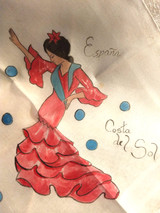 Vintage 1940s Handkerchief Spanish Senorita Dancer Souvenir Hankie