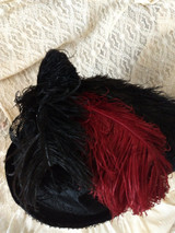 SOLD    Antique Women Hat  Taffeta Lace Feathers Narrow Brim 1915 1920s 