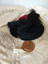 SOLD    Antique Women Hat  Taffeta Lace Feathers Narrow Brim 1915 1920s 
