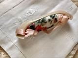 Antique Celluloid Canoe Pincushion Silk Floral Ribbon Edwardian 1910 Sewing