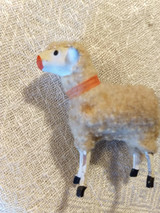 Vintage 1930 Putz Woolly Sheep Stick Leg  Pink Collar Christmas Holiday