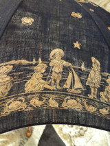 SOLD  Children Parasol Seashore Scene Blue Cotton Fabric Victorian Antique